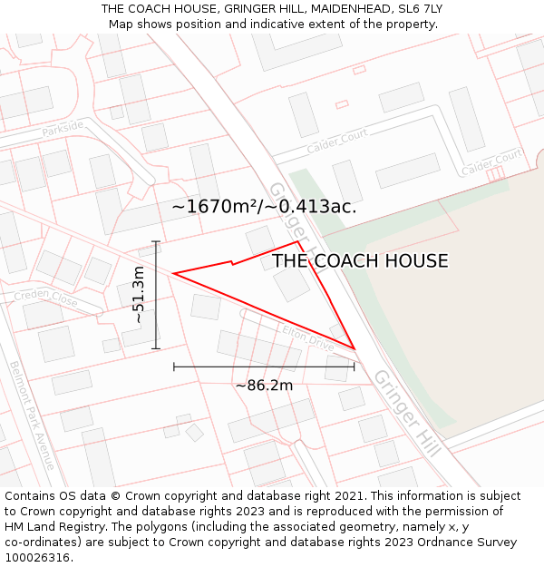 THE COACH HOUSE, GRINGER HILL, MAIDENHEAD, SL6 7LY: Plot and title map