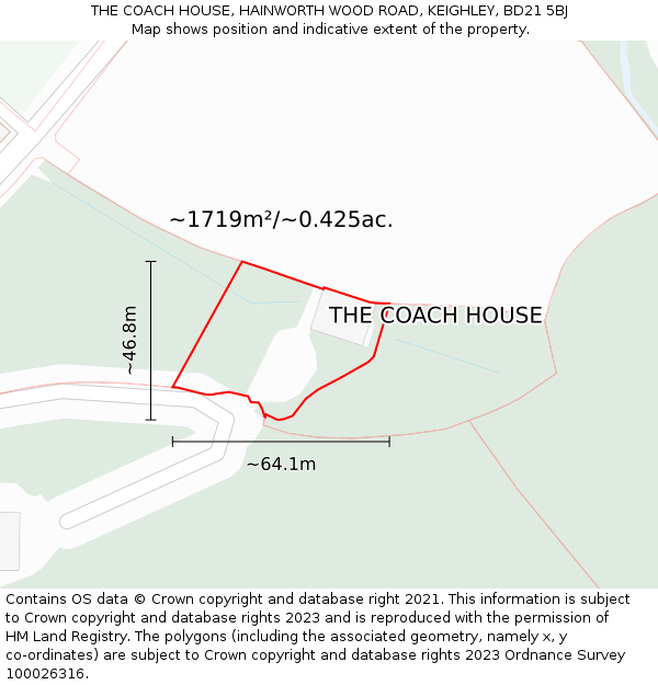 THE COACH HOUSE, HAINWORTH WOOD ROAD, KEIGHLEY, BD21 5BJ: Plot and title map