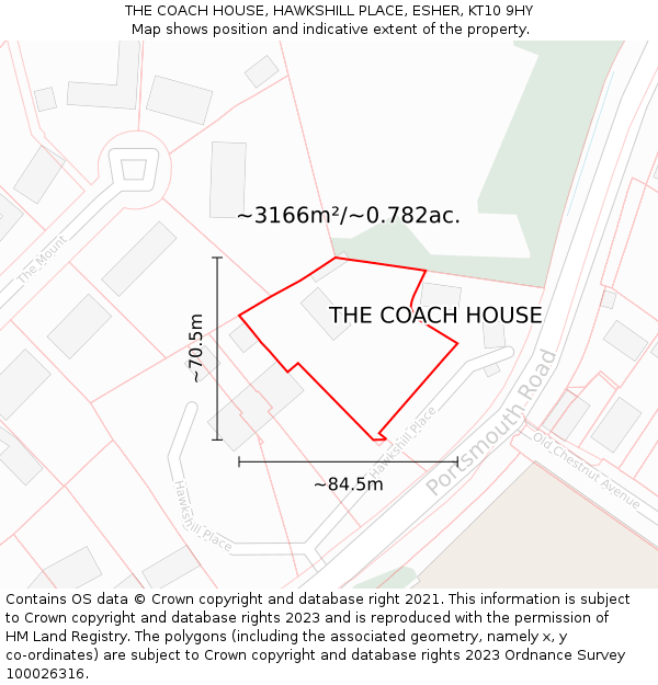 THE COACH HOUSE, HAWKSHILL PLACE, ESHER, KT10 9HY: Plot and title map