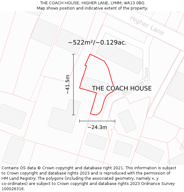 THE COACH HOUSE, HIGHER LANE, LYMM, WA13 0BG: Plot and title map