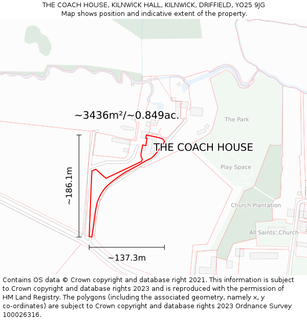 THE COACH HOUSE, KILNWICK HALL, KILNWICK, DRIFFIELD, YO25 9JG: Plot and title map