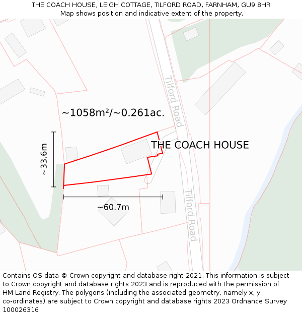 THE COACH HOUSE, LEIGH COTTAGE, TILFORD ROAD, FARNHAM, GU9 8HR: Plot and title map