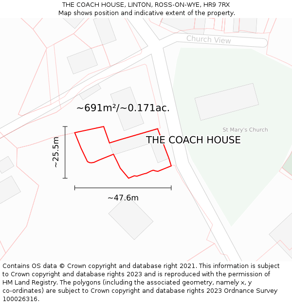 THE COACH HOUSE, LINTON, ROSS-ON-WYE, HR9 7RX: Plot and title map