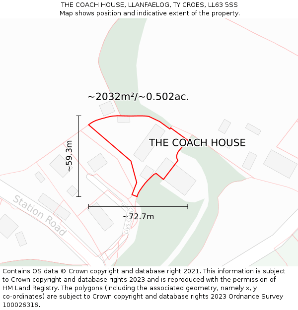 THE COACH HOUSE, LLANFAELOG, TY CROES, LL63 5SS: Plot and title map