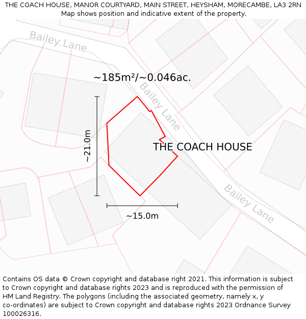 THE COACH HOUSE, MANOR COURTYARD, MAIN STREET, HEYSHAM, MORECAMBE, LA3 2RN: Plot and title map