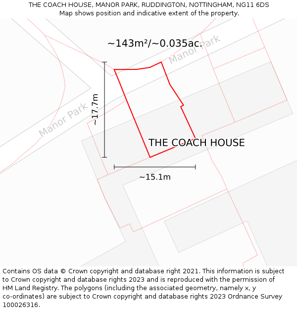 THE COACH HOUSE, MANOR PARK, RUDDINGTON, NOTTINGHAM, NG11 6DS: Plot and title map