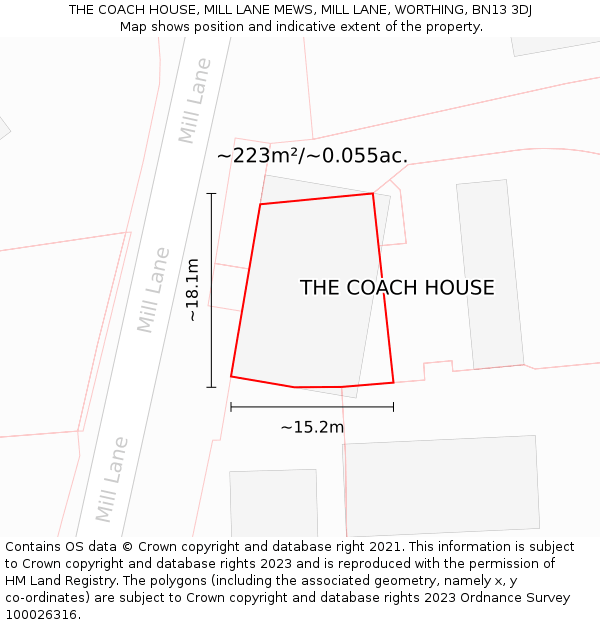 THE COACH HOUSE, MILL LANE MEWS, MILL LANE, WORTHING, BN13 3DJ: Plot and title map