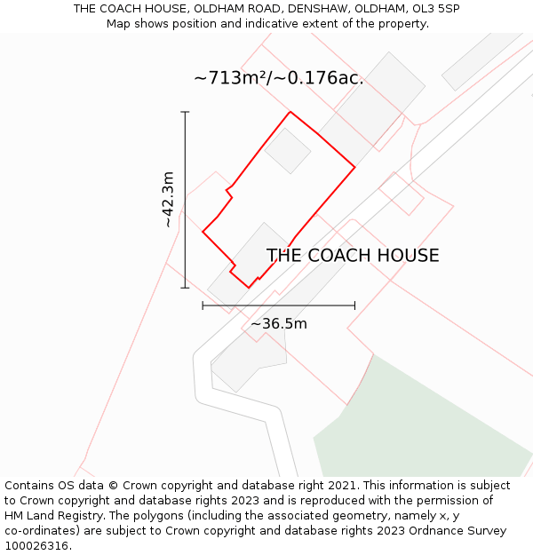 THE COACH HOUSE, OLDHAM ROAD, DENSHAW, OLDHAM, OL3 5SP: Plot and title map