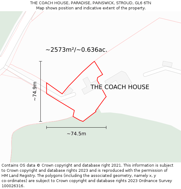 THE COACH HOUSE, PARADISE, PAINSWICK, STROUD, GL6 6TN: Plot and title map