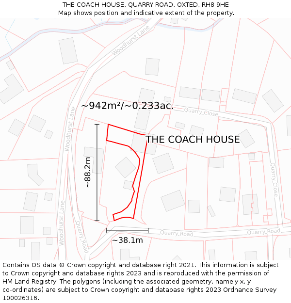 THE COACH HOUSE, QUARRY ROAD, OXTED, RH8 9HE: Plot and title map