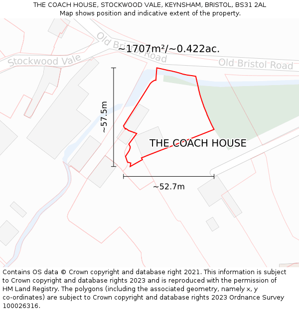 THE COACH HOUSE, STOCKWOOD VALE, KEYNSHAM, BRISTOL, BS31 2AL: Plot and title map