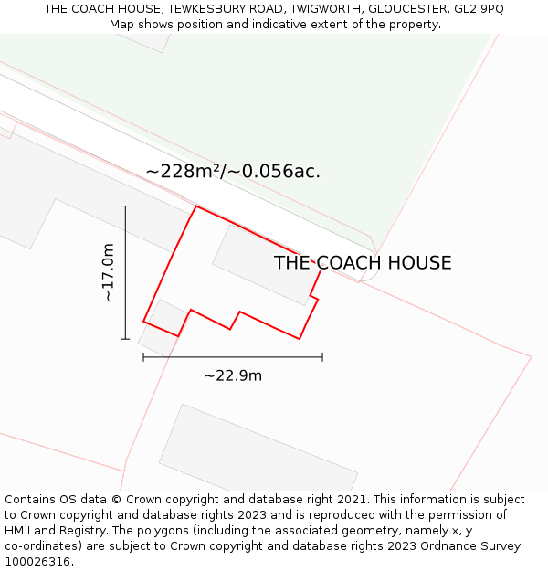 THE COACH HOUSE, TEWKESBURY ROAD, TWIGWORTH, GLOUCESTER, GL2 9PQ: Plot and title map