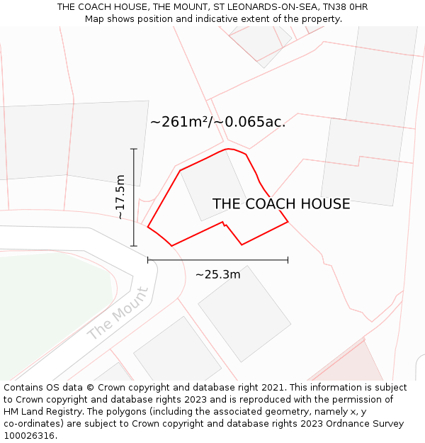 THE COACH HOUSE, THE MOUNT, ST LEONARDS-ON-SEA, TN38 0HR: Plot and title map