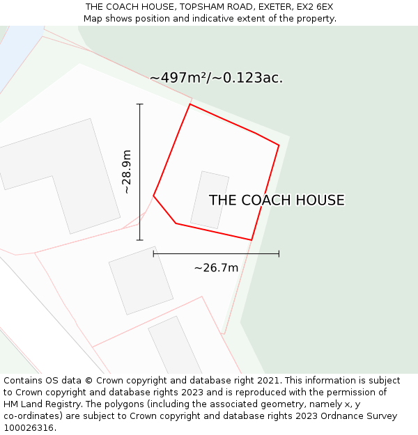 THE COACH HOUSE, TOPSHAM ROAD, EXETER, EX2 6EX: Plot and title map