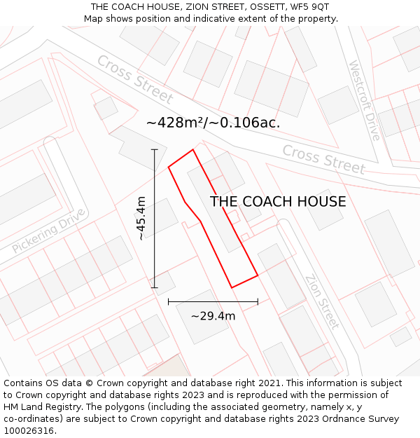 THE COACH HOUSE, ZION STREET, OSSETT, WF5 9QT: Plot and title map