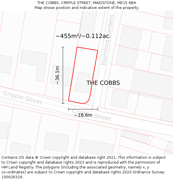 THE COBBS, CRIPPLE STREET, MAIDSTONE, ME15 6BA: Plot and title map