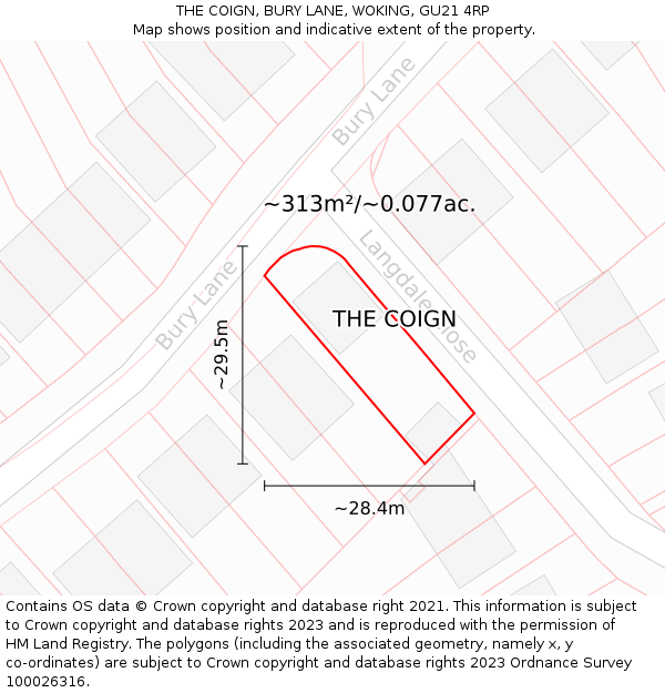 THE COIGN, BURY LANE, WOKING, GU21 4RP: Plot and title map