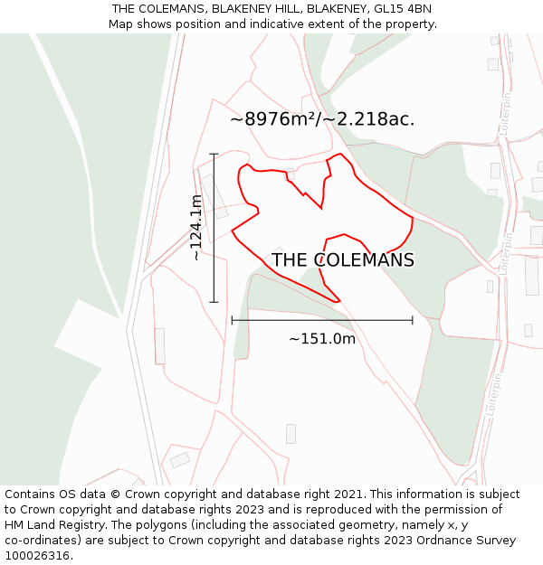 THE COLEMANS, BLAKENEY HILL, BLAKENEY, GL15 4BN: Plot and title map