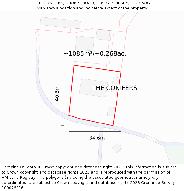 THE CONIFERS, THORPE ROAD, FIRSBY, SPILSBY, PE23 5QG: Plot and title map