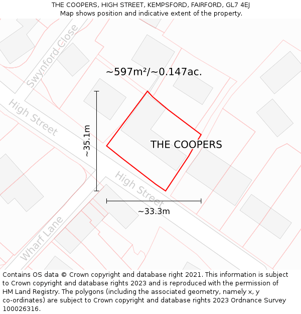 THE COOPERS, HIGH STREET, KEMPSFORD, FAIRFORD, GL7 4EJ: Plot and title map