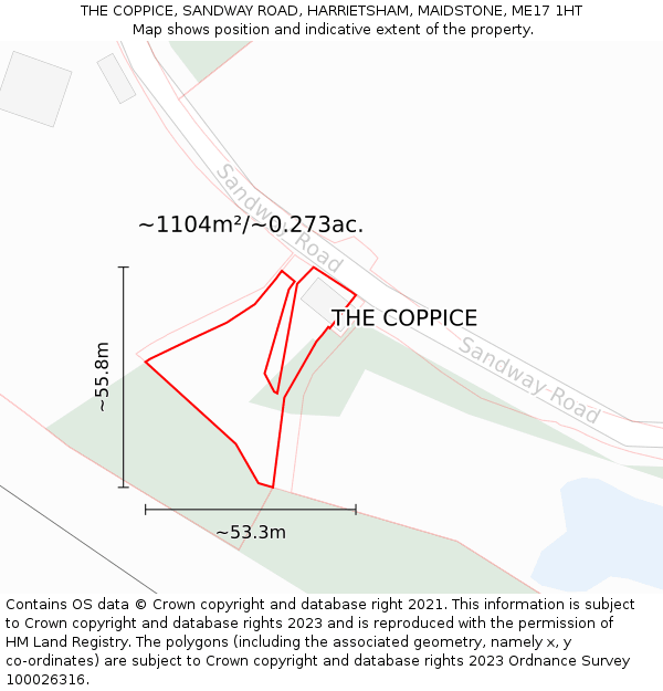 THE COPPICE, SANDWAY ROAD, HARRIETSHAM, MAIDSTONE, ME17 1HT: Plot and title map