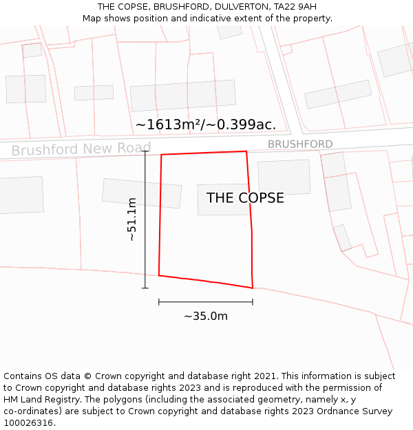 THE COPSE, BRUSHFORD, DULVERTON, TA22 9AH: Plot and title map