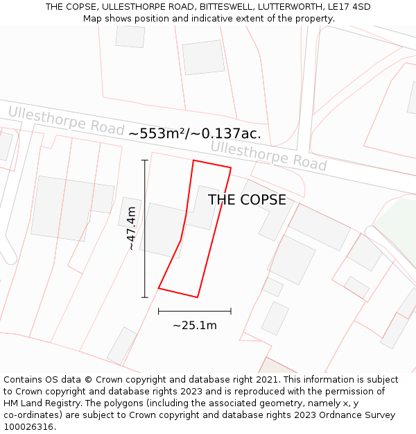 THE COPSE, ULLESTHORPE ROAD, BITTESWELL, LUTTERWORTH, LE17 4SD: Plot and title map