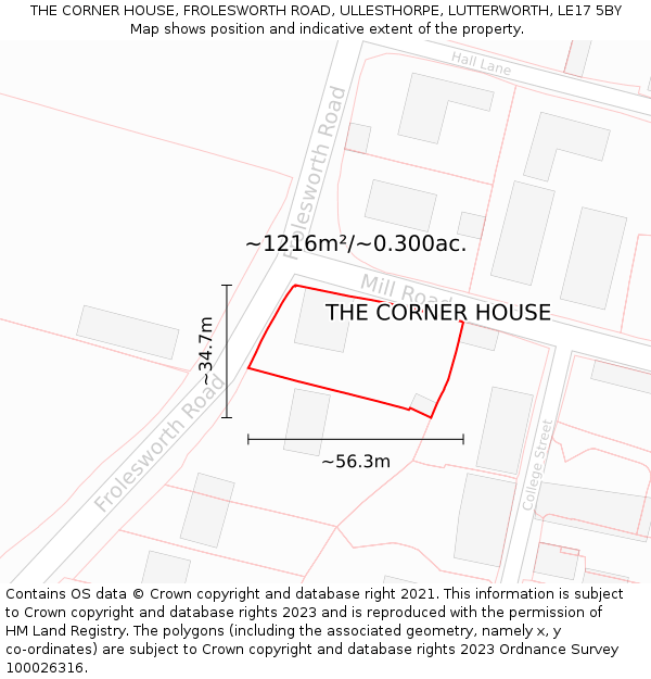 THE CORNER HOUSE, FROLESWORTH ROAD, ULLESTHORPE, LUTTERWORTH, LE17 5BY: Plot and title map