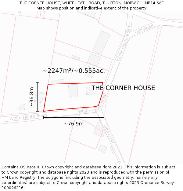 THE CORNER HOUSE, WHITEHEATH ROAD, THURTON, NORWICH, NR14 6AF: Plot and title map