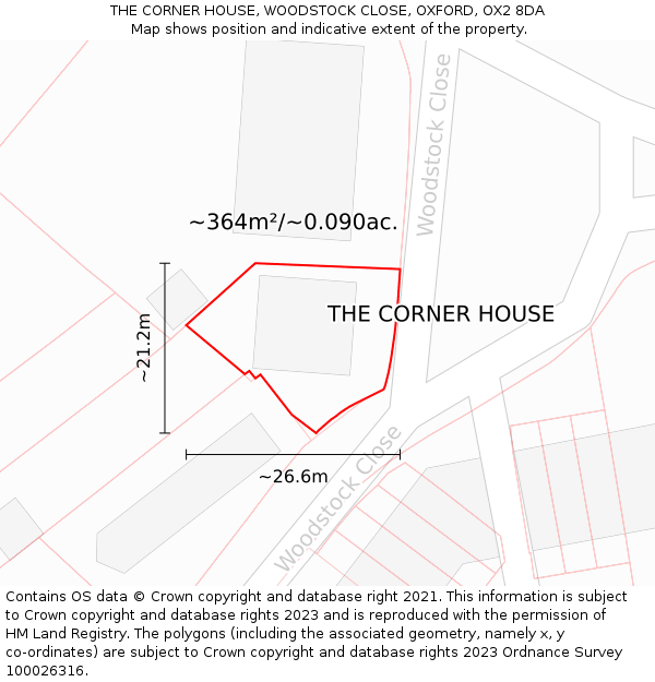 THE CORNER HOUSE, WOODSTOCK CLOSE, OXFORD, OX2 8DA: Plot and title map