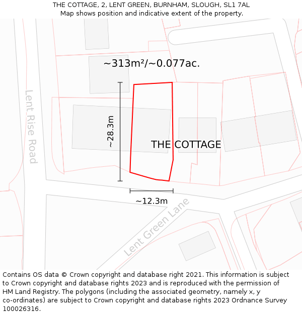 THE COTTAGE, 2, LENT GREEN, BURNHAM, SLOUGH, SL1 7AL: Plot and title map