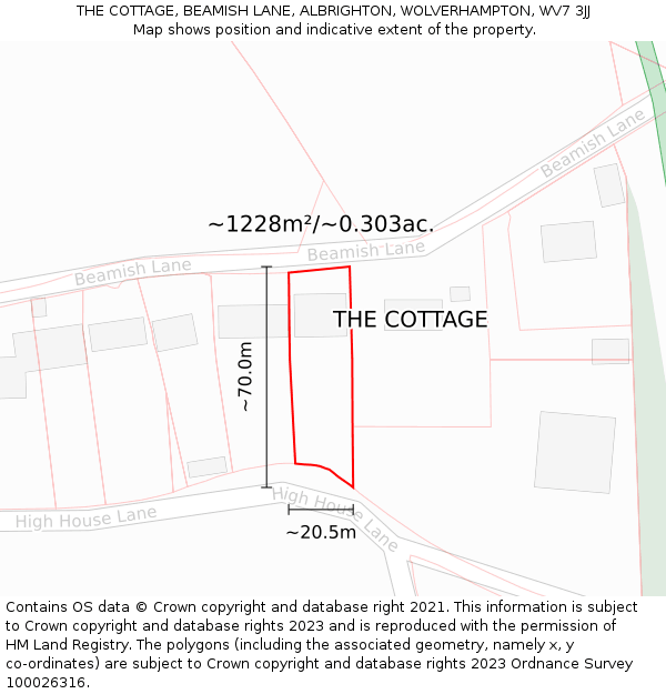 THE COTTAGE, BEAMISH LANE, ALBRIGHTON, WOLVERHAMPTON, WV7 3JJ: Plot and title map