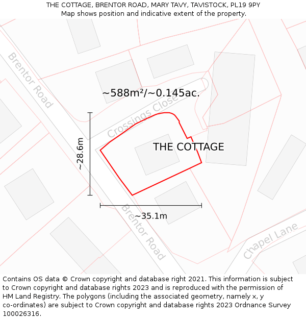 THE COTTAGE, BRENTOR ROAD, MARY TAVY, TAVISTOCK, PL19 9PY: Plot and title map