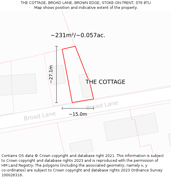 THE COTTAGE, BROAD LANE, BROWN EDGE, STOKE-ON-TRENT, ST6 8TU: Plot and title map