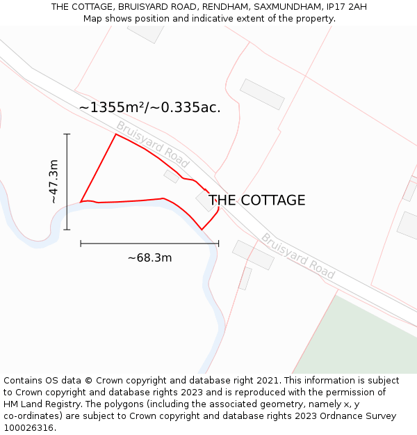 THE COTTAGE, BRUISYARD ROAD, RENDHAM, SAXMUNDHAM, IP17 2AH: Plot and title map