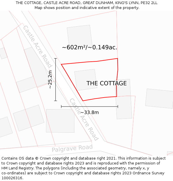 THE COTTAGE, CASTLE ACRE ROAD, GREAT DUNHAM, KING'S LYNN, PE32 2LL: Plot and title map