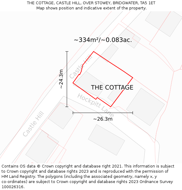 THE COTTAGE, CASTLE HILL, OVER STOWEY, BRIDGWATER, TA5 1ET: Plot and title map