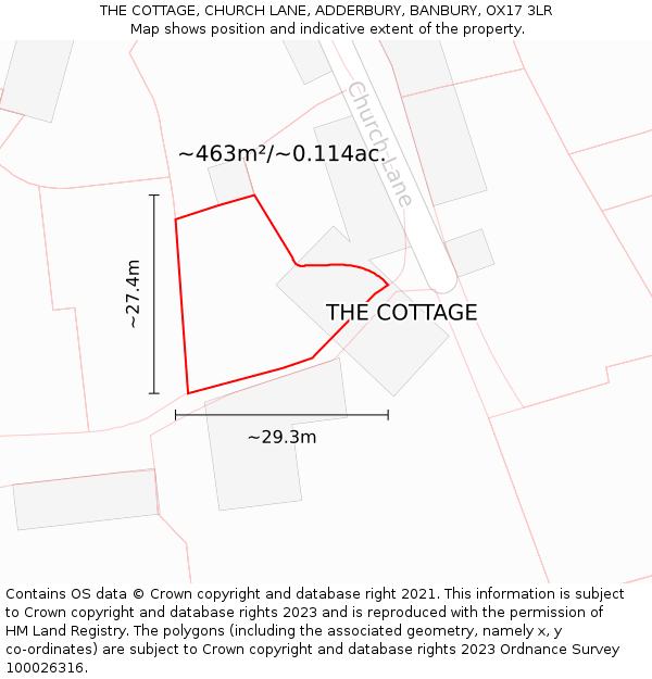 THE COTTAGE, CHURCH LANE, ADDERBURY, BANBURY, OX17 3LR: Plot and title map