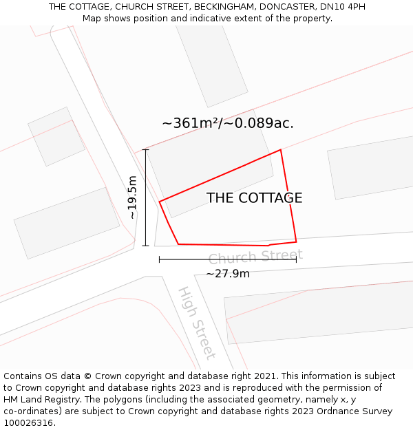 THE COTTAGE, CHURCH STREET, BECKINGHAM, DONCASTER, DN10 4PH: Plot and title map