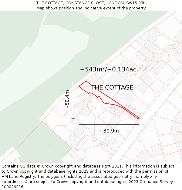 THE COTTAGE, CONSTANCE CLOSE, LONDON, SW15 3RH: Plot and title map