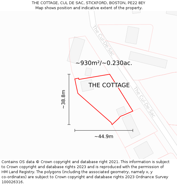 THE COTTAGE, CUL DE SAC, STICKFORD, BOSTON, PE22 8EY: Plot and title map