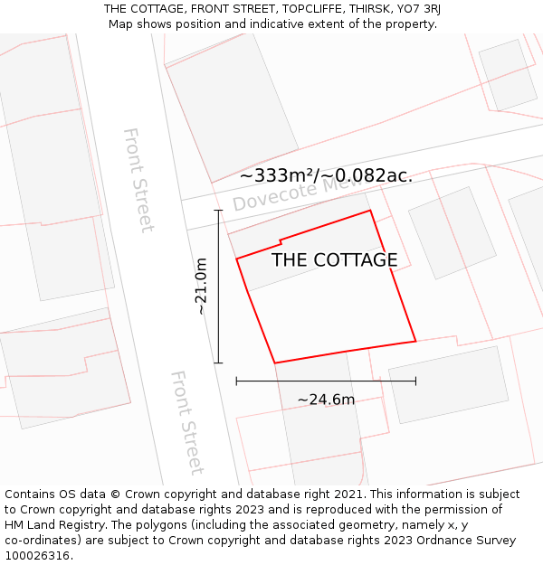 THE COTTAGE, FRONT STREET, TOPCLIFFE, THIRSK, YO7 3RJ: Plot and title map