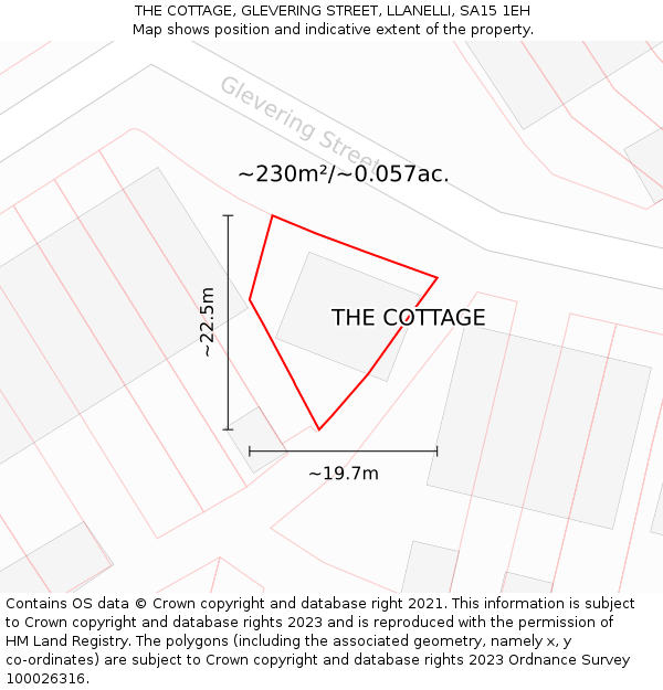 THE COTTAGE, GLEVERING STREET, LLANELLI, SA15 1EH: Plot and title map