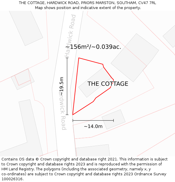 THE COTTAGE, HARDWICK ROAD, PRIORS MARSTON, SOUTHAM, CV47 7RL: Plot and title map