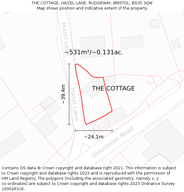 THE COTTAGE, HAZEL LANE, RUDGEWAY, BRISTOL, BS35 3QW: Plot and title map