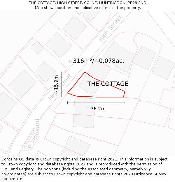 THE COTTAGE, HIGH STREET, COLNE, HUNTINGDON, PE28 3ND: Plot and title map