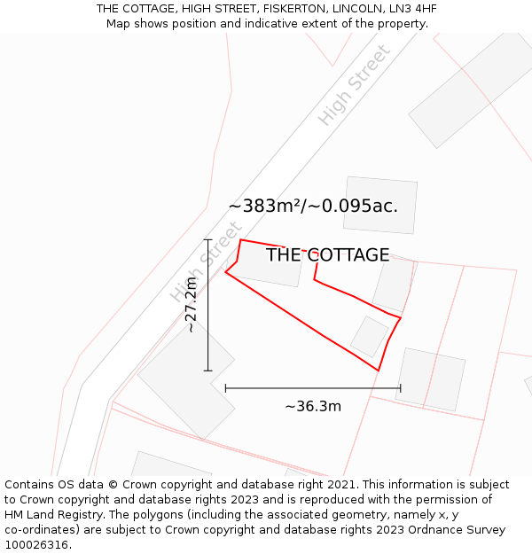 THE COTTAGE, HIGH STREET, FISKERTON, LINCOLN, LN3 4HF: Plot and title map