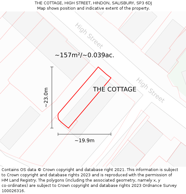 THE COTTAGE, HIGH STREET, HINDON, SALISBURY, SP3 6DJ: Plot and title map