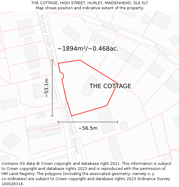 THE COTTAGE, HIGH STREET, HURLEY, MAIDENHEAD, SL6 5LT: Plot and title map