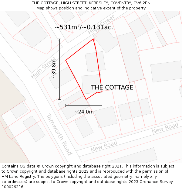 THE COTTAGE, HIGH STREET, KERESLEY, COVENTRY, CV6 2EN: Plot and title map